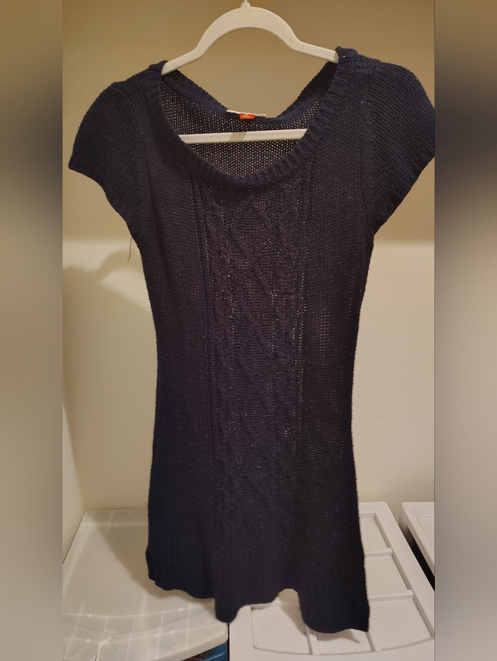 Women's Navy Cable Knit Short-Sleeve Sweater Dress